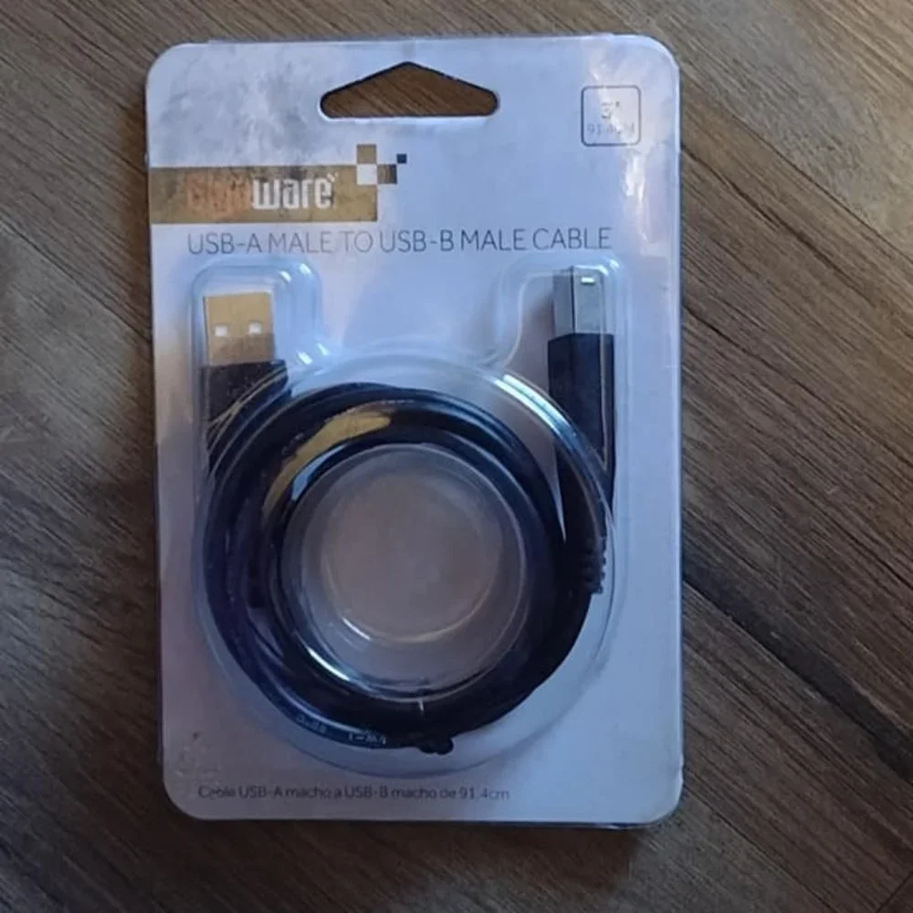 NEW Gigaware 3-Feet USB 2.0 A Male to B Male 28/24AWG Cable (Silver) Wire Cord
